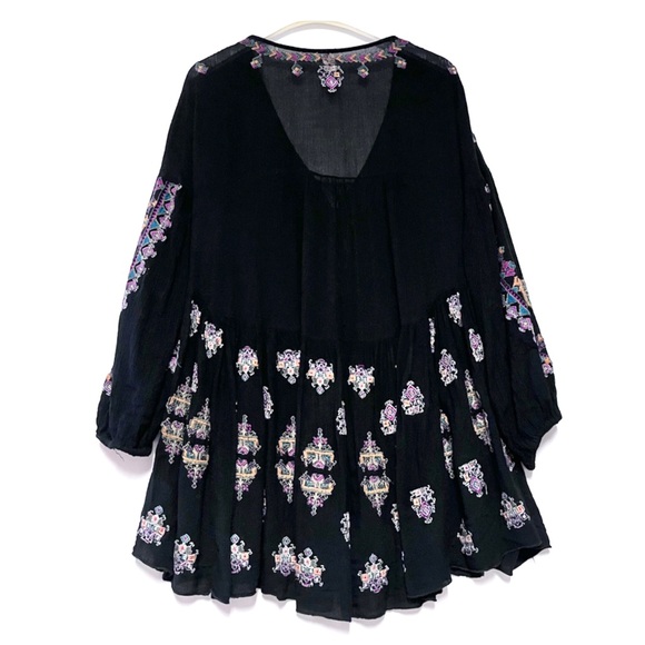 Free People Arianna Tunic Top Black Babydoll Embroidered Boho XS Gauzy Festival - Picture 4 of 16